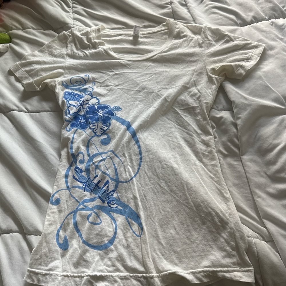 American Apparel White Tee with Blue Floral Design